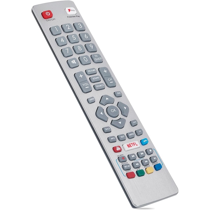 Telecomanda universala de schimb Sharp pentru televizoare inteligente cu 4 butoane de comanda rapida, nu necesita configurare