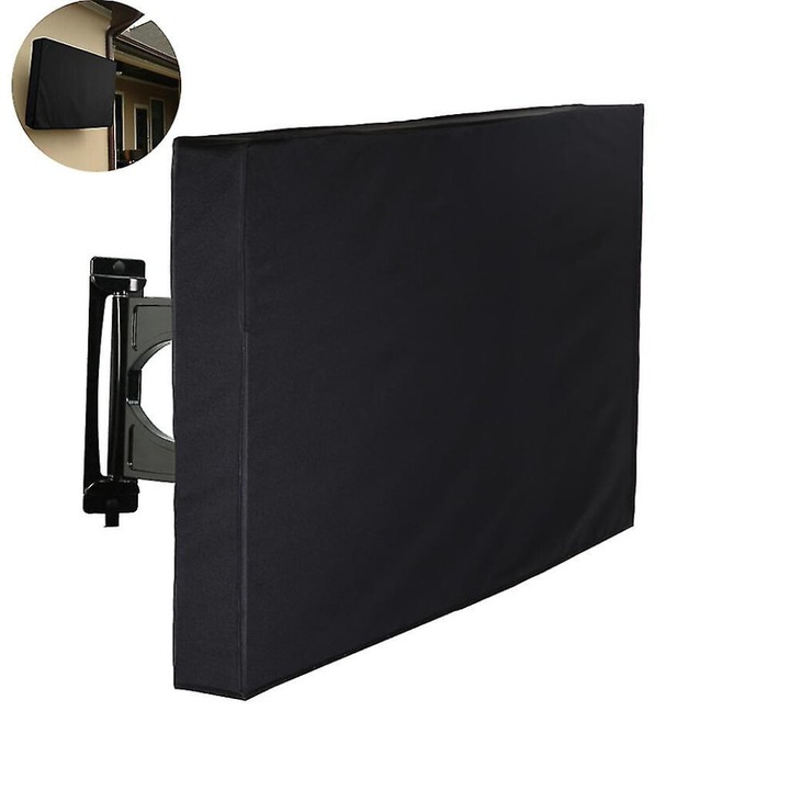 Husa pentru televizor exterior, impermeabila, negru, 137x89x12.7cm, buzunar telecomanda