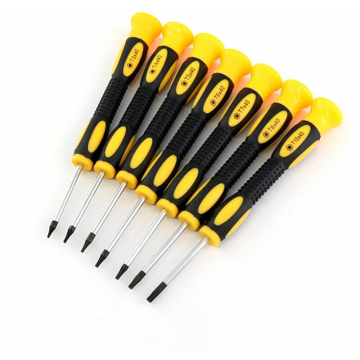 Surubelnita hexagonala Torx, format din 7 piese (T3/T4/T5/T6/T7H (cu gaura)/T8H (cu gaura)/T10H (cu gaura)). Instrument practic