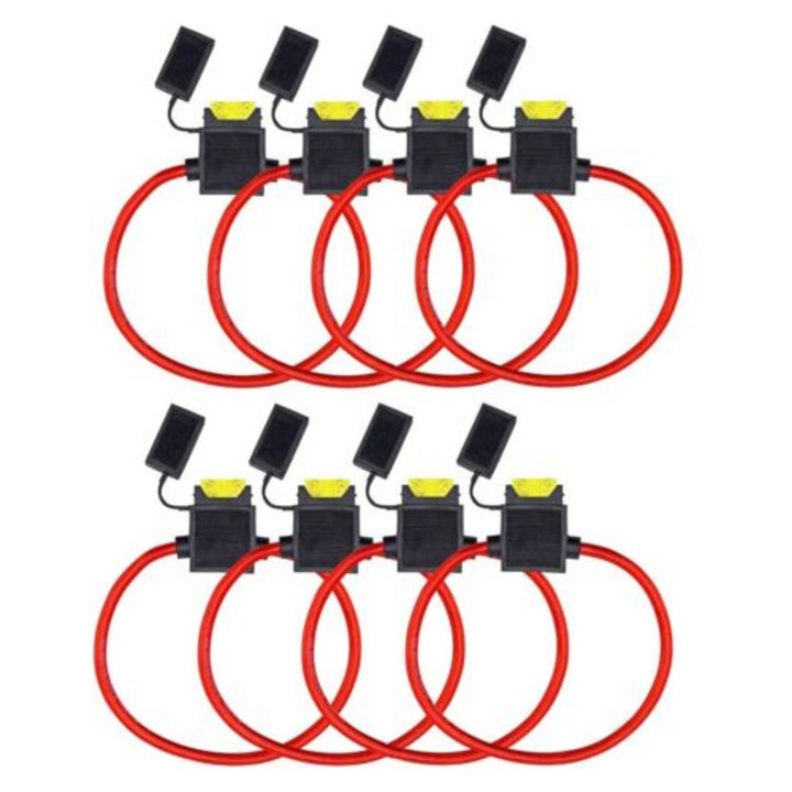 Комплект от 8 водоустойчиви държача за предпазители 14AWG 20A червен 33см