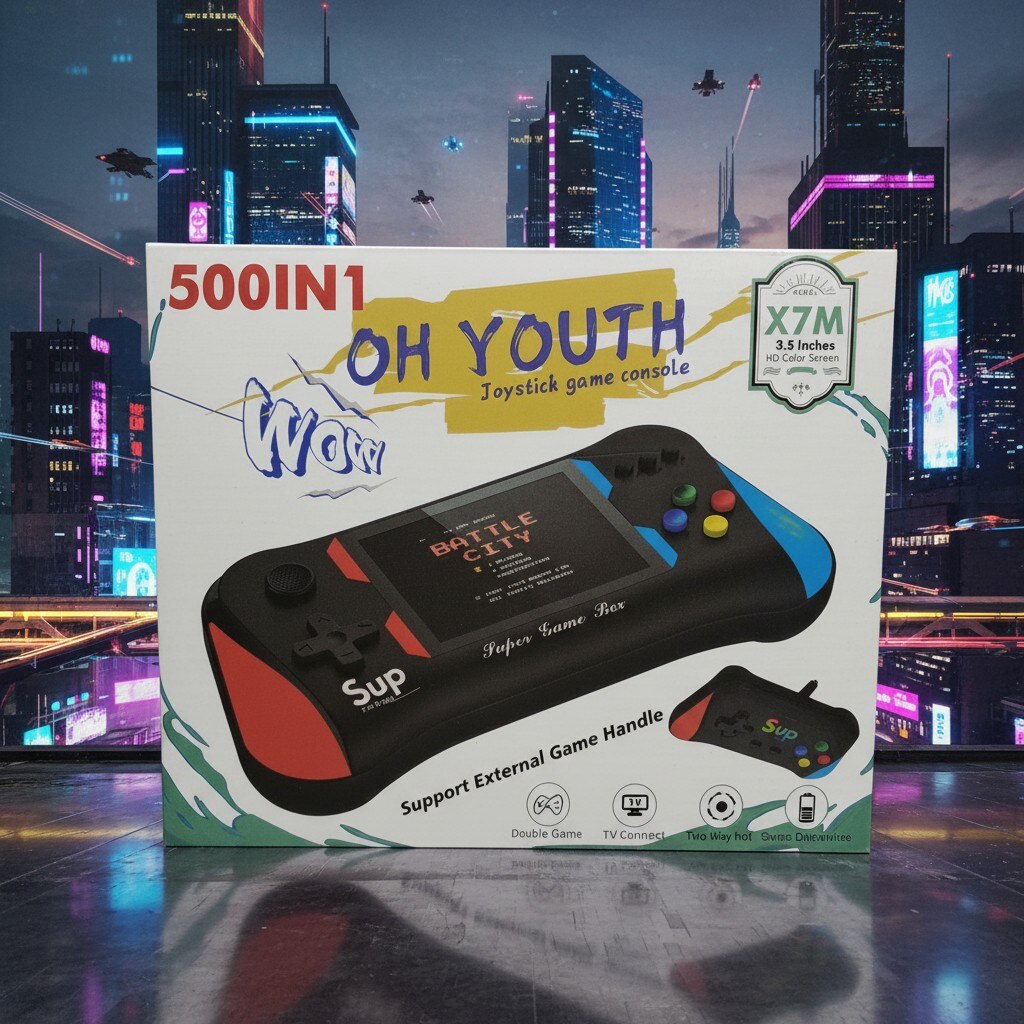 Consola de Jocuri Retro Portabila X7M, Ecran HD 3.5 Inch, 500 de Jocuri Incluse, Acumulator 1200mAh, Conectare TV, Suport Controller Extern, Design Ergonomic