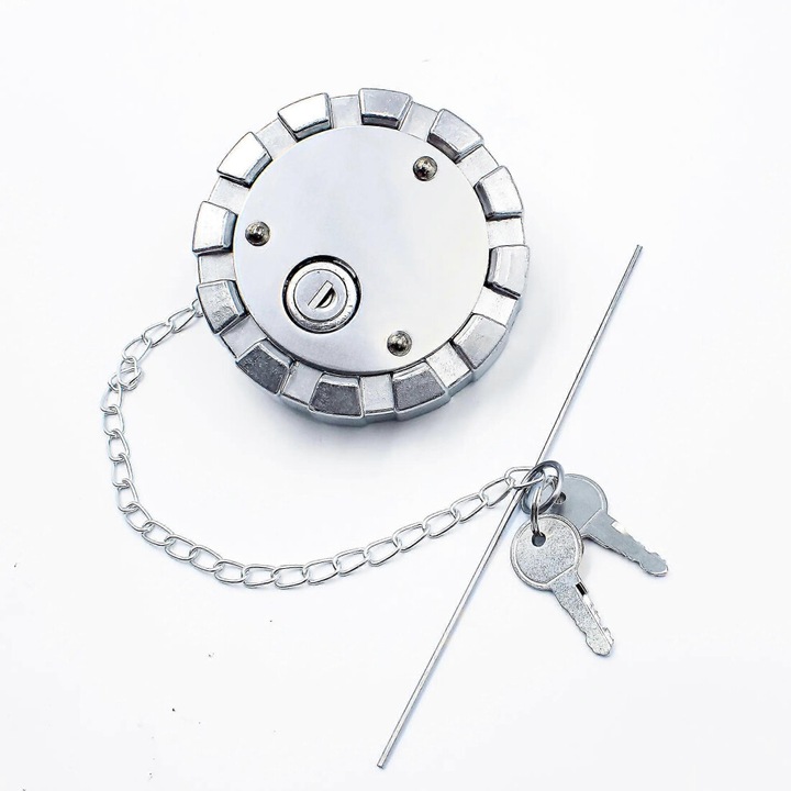 Capac blocabil rezervor motorina 3.5 inch cu lant de siguranta, aluminiu, set cu 2 chei