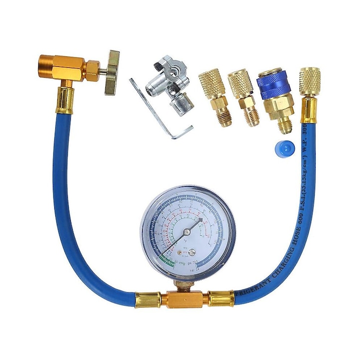 Set furtun incarcare refrigerant R134A cu adaptoare duale albastru cupru 50x7cm