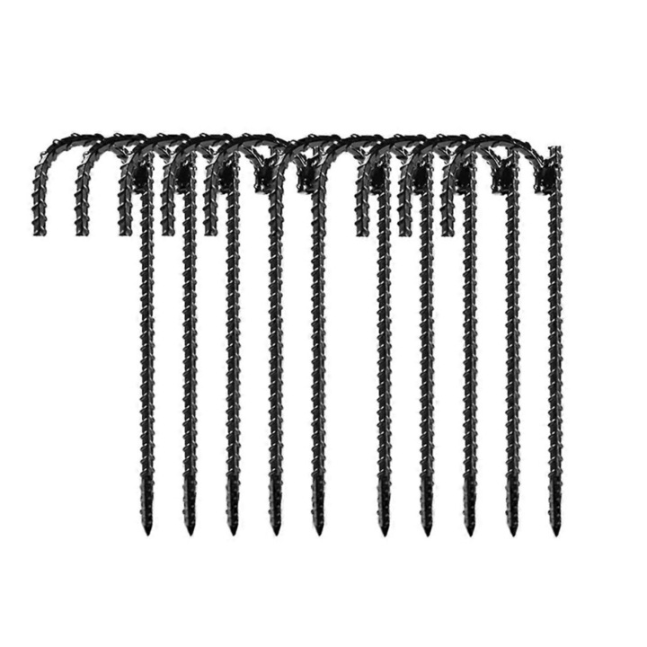 Acél cövekek, 12 hüvelyk, spirális, fekete, 10 db-os készlet, 30.5x0.8cm