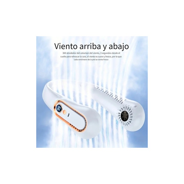 Ventilator portabil de gat, reglabil, USB, silicon, alb