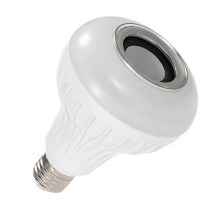 Смарт круша с високоговорител KlaussTech, E27, 220 V, Тип говорител, 12W, Bluetooth, Дистанционно управление, LED