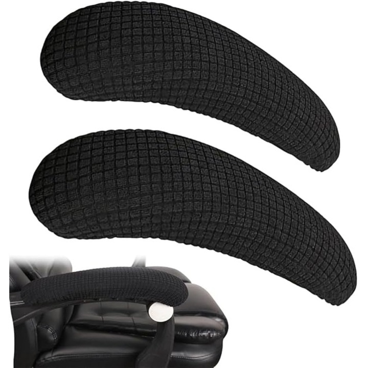 Husa elastica pentru accoudoare scaun birou, poliester, marime medie, lavabila, negru