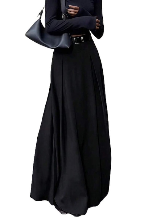 Fusta Dama, Talie Inalta, Croiala A-Line, Eleganta, Negru, Negru