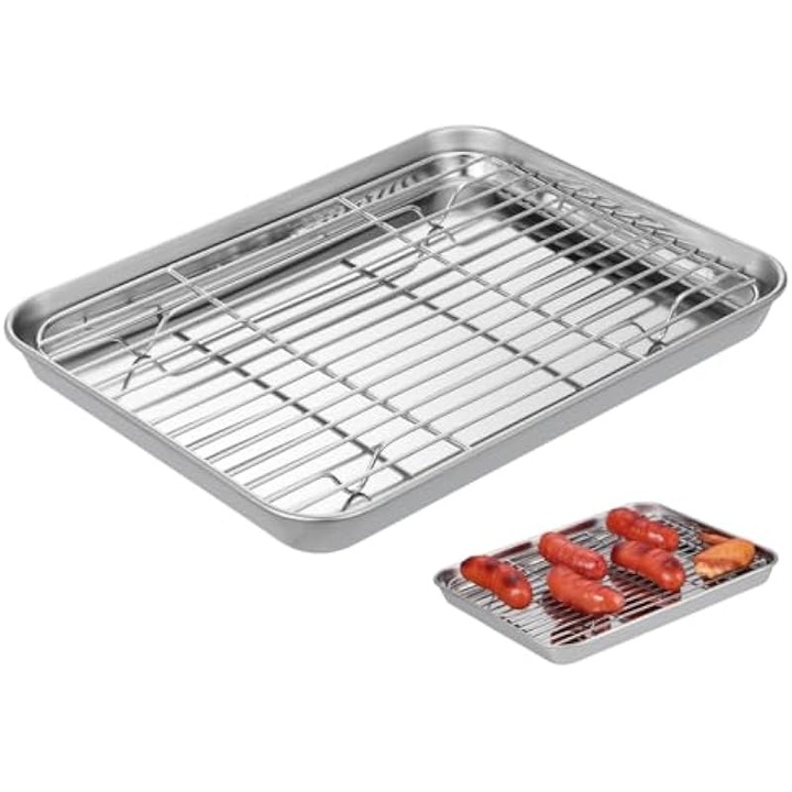 Tava copt inox cu gratar 26x20cm, rezistenta, sigura, multifunctionala