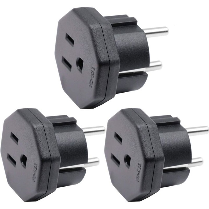 Adaptor priza set 3 bucati, 2 pini, negru, 85-240VAC, compact