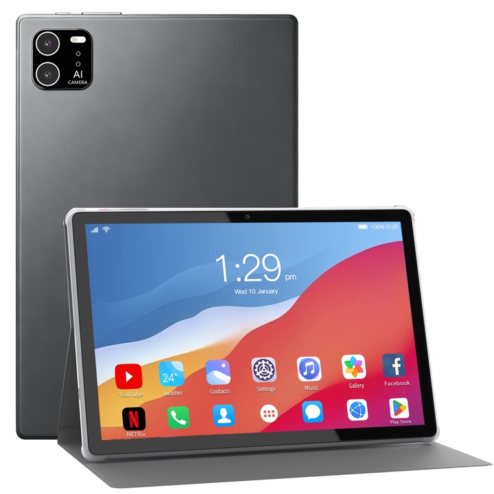 Tableta 10 inci, Android 13, ZZHAO, Cu SIM, 12GB RAM, 128GB ROM, 1280x800 IPS, Camera dubla, Baterie de 6000mAh, X Book Gri
