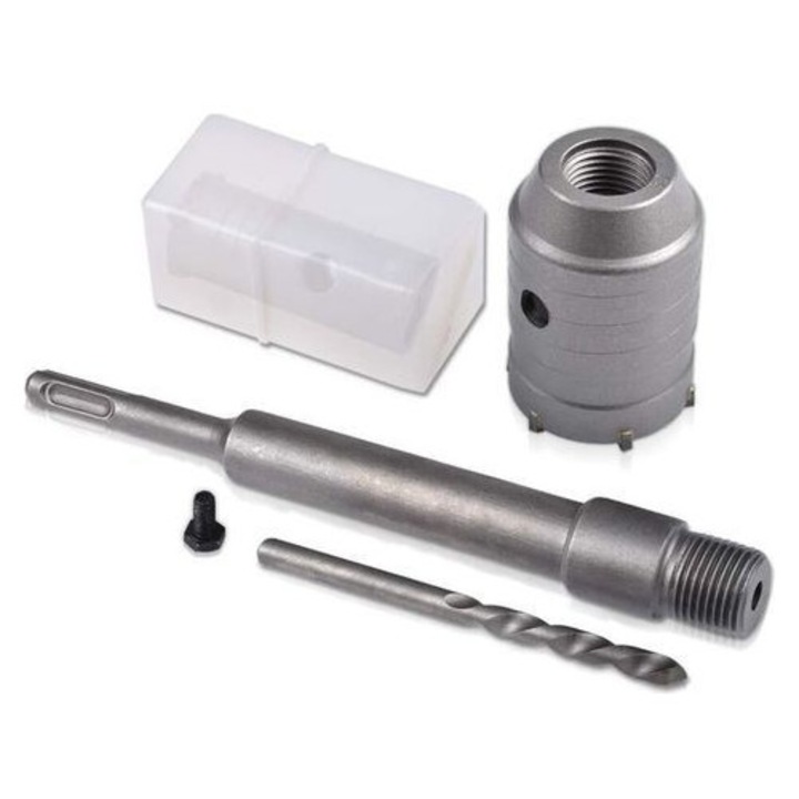 Burghiu beton 65mm, maner rotund, coada SDS Plus, 198.5mm, metal carbura, gri