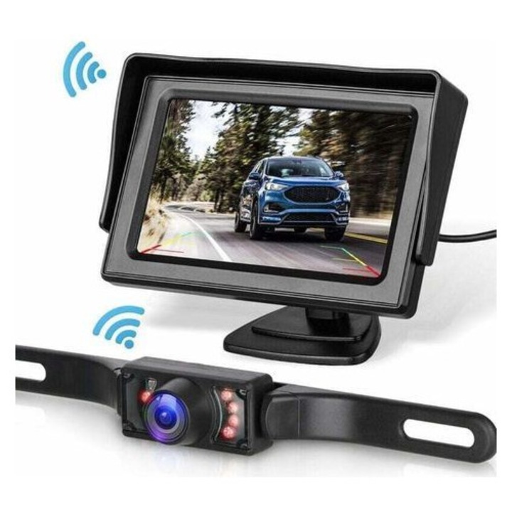 Kit camera marsarier HD, monitor LCD 4,3 inch, unghi 170°, vizibilitate nocturna IR, rezistent apa IP68