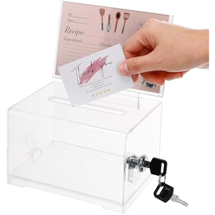 Cutie sugestii acrilica cu slot si lacat transparent 16x12x10cm