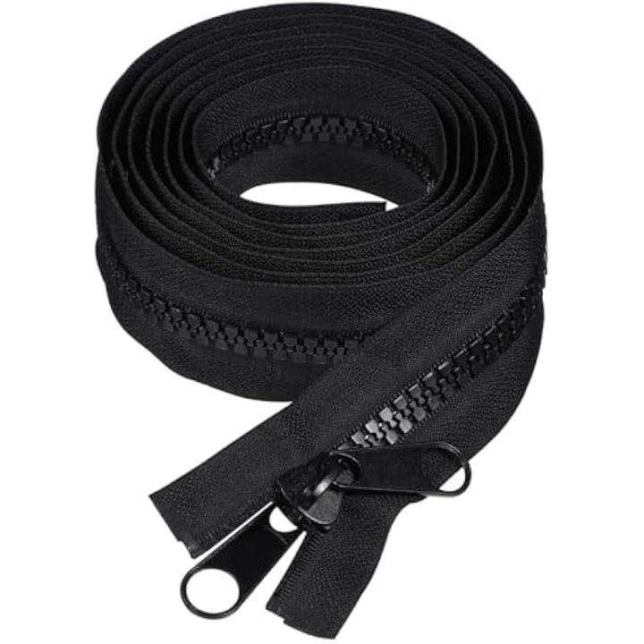 Fermoar dublu fata, 200 cm, negru, rezistent, cu capat de fixare