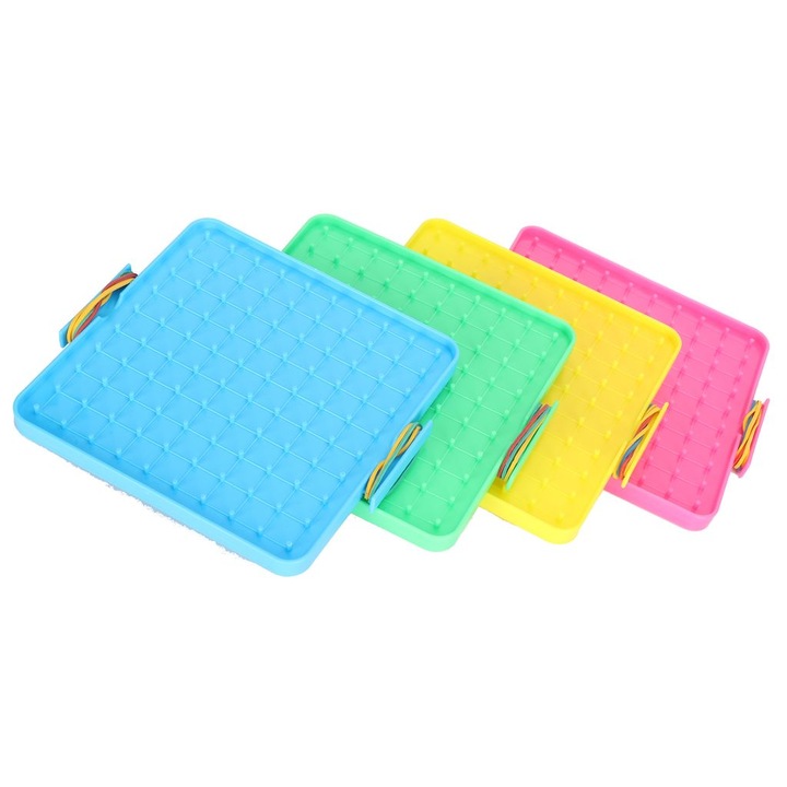 Set 4 bucati, placi cu pini educationale, din plastic durabil, cu benzi elastice, multicolor