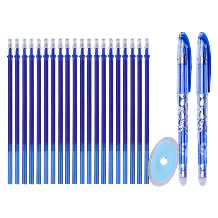 23 db radírozható toll készlet, 0.5mm, kék, 14cm