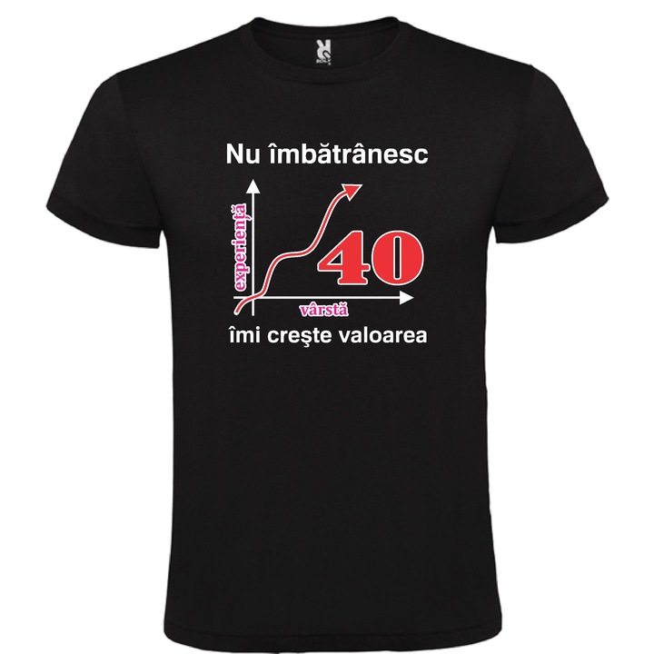 Tricou unisex personalizat "Nu imbatranesc imi creste valoarea 40 ani", Negru, marime XL, CRD PRINT