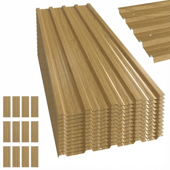 Panouri pentru acoperis, otel galvanizat, set 12 bucati, 129 x 45 cm, rezistente la intemperii si coroziune, maro