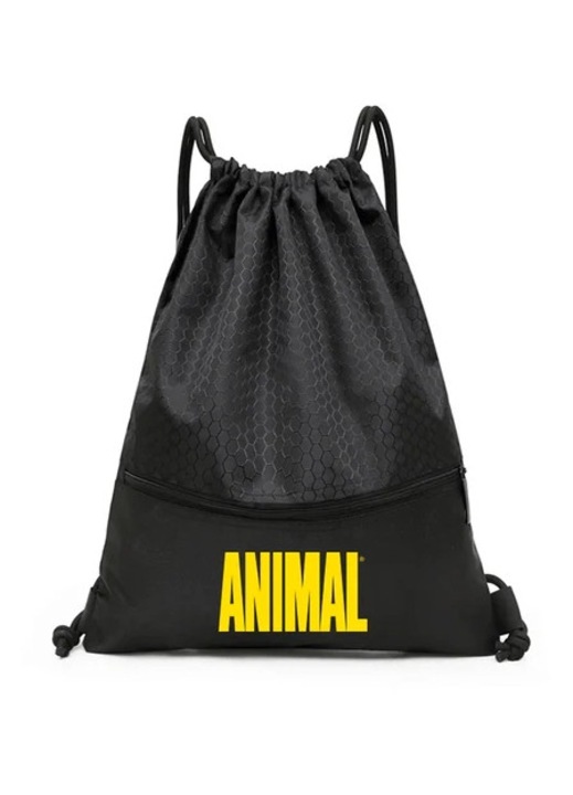 Rucsac sport cu zip pentru calatorii, sala, fotbal, volei, ANIMAL, Drawstring Backpack negru