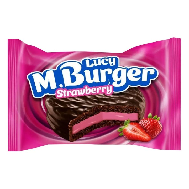 Burger M.BURGER – Biscuit cu Crema Aroma Capsuni si Glazura Cacao – 42g x 24