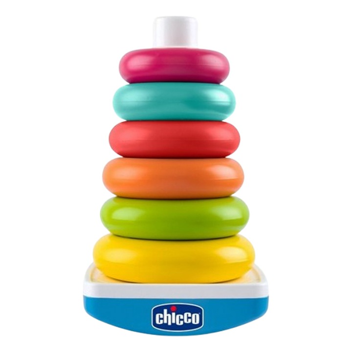 Jucarie educativa, piramida cu 5 cercuri colorate de stivuit, Chicco 176984, Multicolor