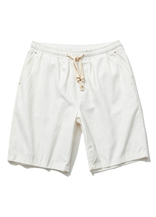 Pantaloni scurti casual pentru barbati din bumbac si in, cu cordon reglabil la talie, respirabili si confortabili pentru vara, Alb