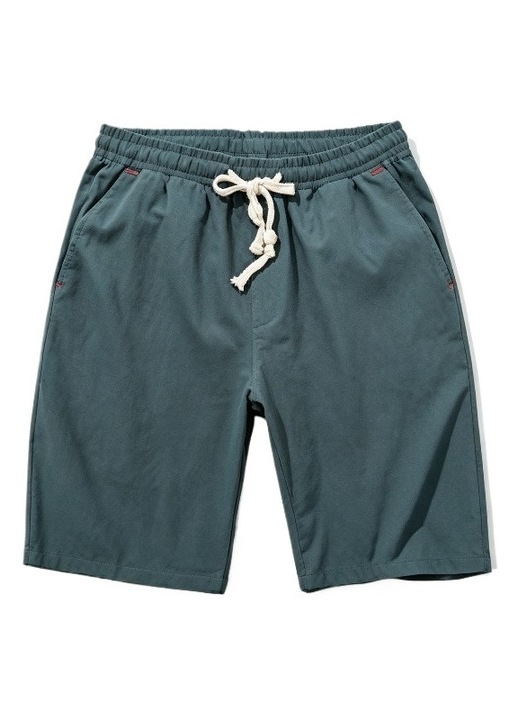 Pantaloni scurti casual pentru barbati din bumbac si in, cu cordon reglabil la talie, respirabili si confortabili pentru vara, Verde inchis