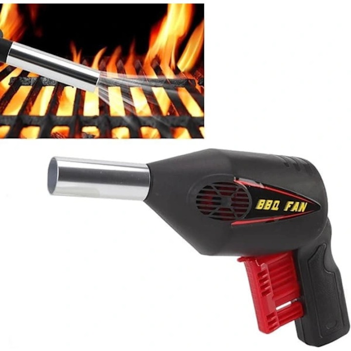 Suflator pentru gratar/ventilator pentru gratar BBQ Fan, pornire rapida a carbunelui, fara fir, cu maner ergonomic, negru/rosu