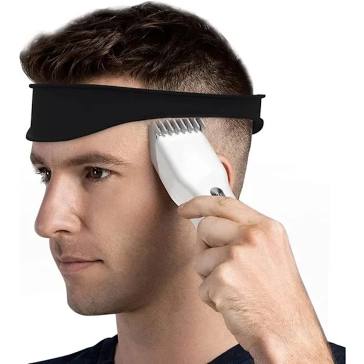 Centura pentru tuns par, sablon contur si ghid pentru trimmer, din silicon, reglabila si antiderapanta, negru, 1 buc