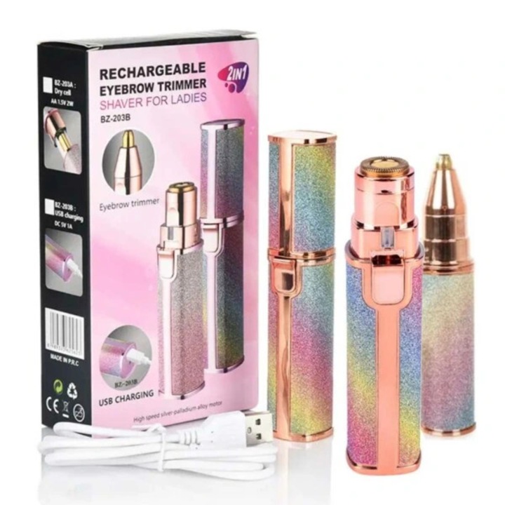 Epilator mini reincarcabil 2in1 trimmer sprancene roz auriu 12x3cm