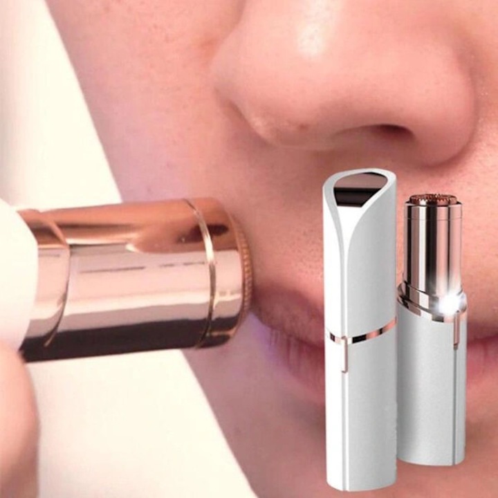 Epilator facial mini, aparat de indepartare a parului, cu lumina incorporata, portabil, functioneaza cu baterie AAA, alb, 1 buc.
