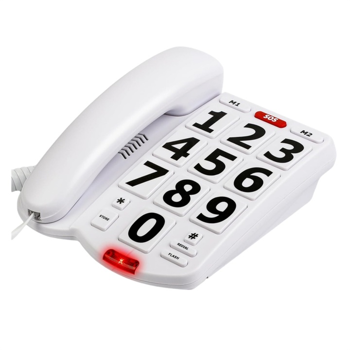 Telefon fix cu butoane mari pentru seniori, alb, 9ft cablu