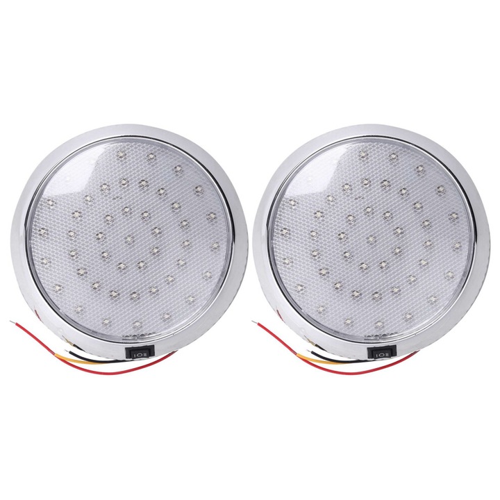 Set 2 lampi plafon rotunde interior auto 12V 4.8W alb 46 LED 10x10cm