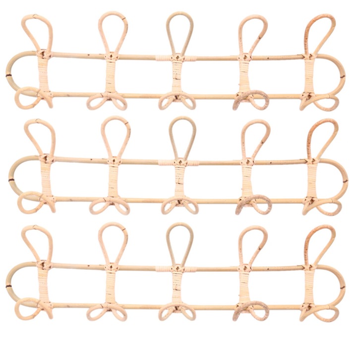 3 db természetes rattan fali kanál szett, barna, 64.5x20cm