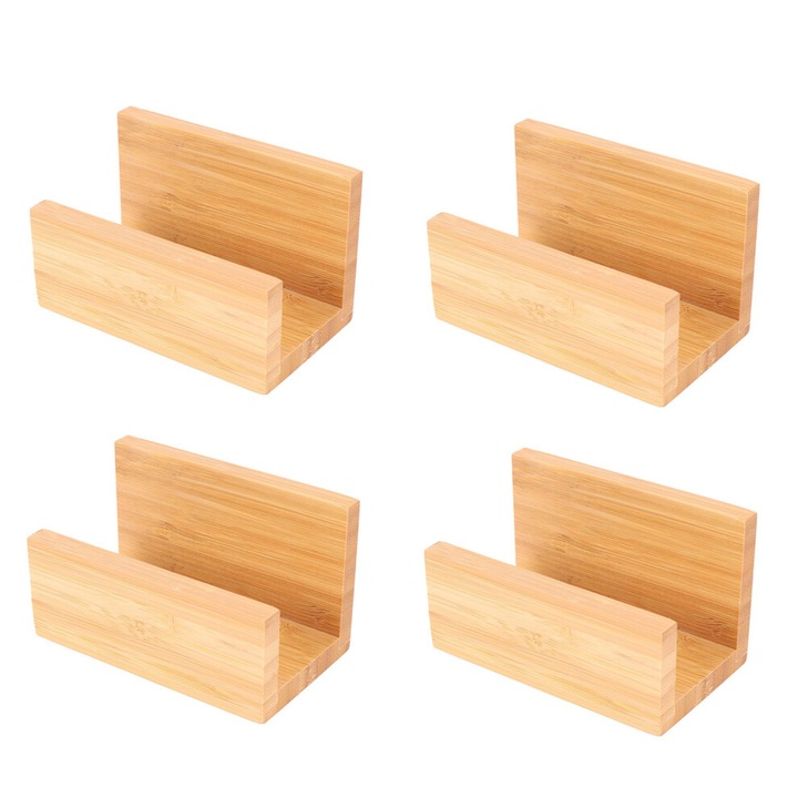 4 db természetes bambusz névjegykártyatartó készlet irodába, sárga, 10x5.8x5.8cm