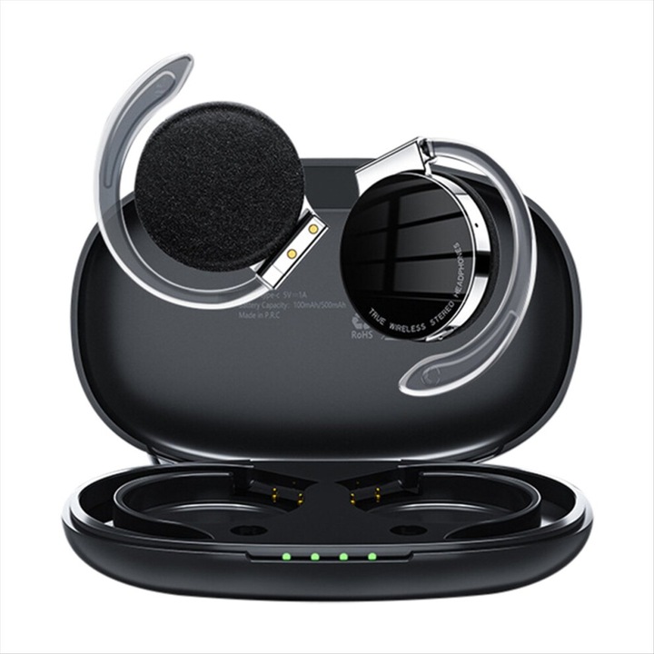 Vezeték nélküli sport fülhallgató, Bluetooth 5.2, zajcsökkentés, fekete, 38x48x13mm