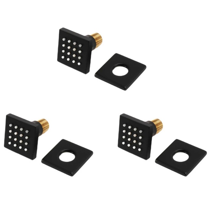 Set 3 duze de dus spa, cu jet de masaj, cupru, negru, 5x5cm