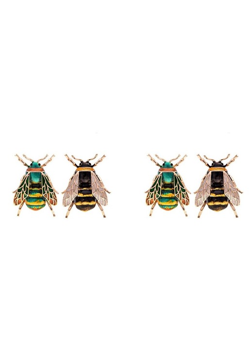 Brosa, set 4 albinute din aliaj cu email si strasuri, placare vintage aurie/argintie, multicolor, 3.9 x 2.3 cm