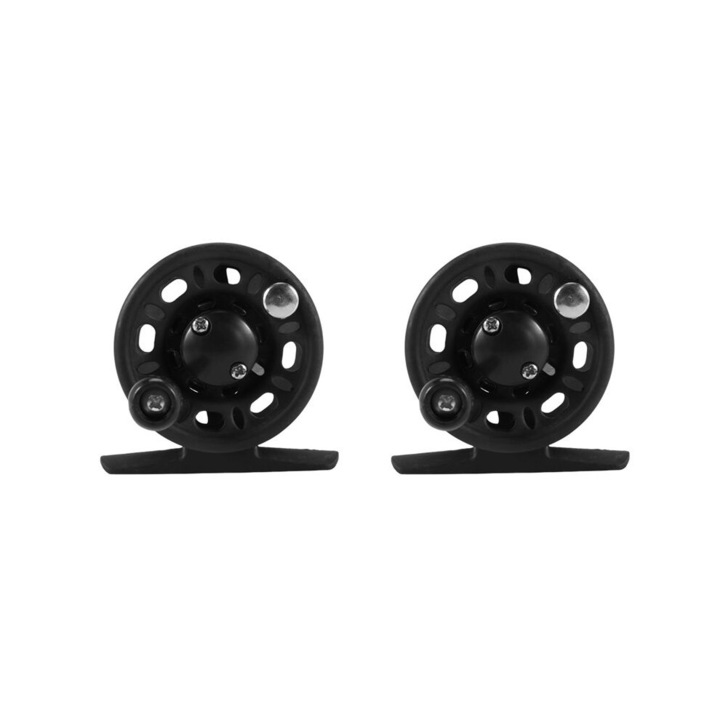 2 db horgászorsó szett, műanyag, 52mm, fekete, 1 csapágy, 1:1, bal/jobb cserélhető