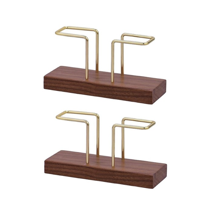 Set 2 suporturi servetele, lemn mahon negru, metal lucios, 16x5.5cm