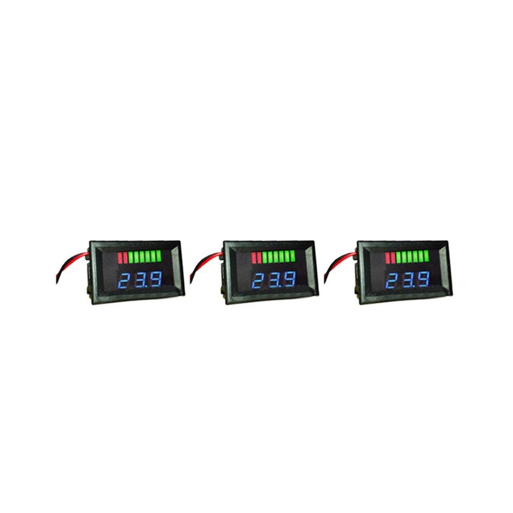 Set 3 Voltmetre capacitate baterie plumb 12V negru 48x29x21mm