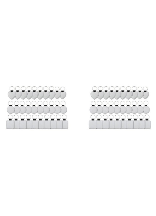 60 db szublimálható PU bőr kulcstartó készlet, fehér, 5x5cm, rozsdamentes acél 3x3cm, levehető