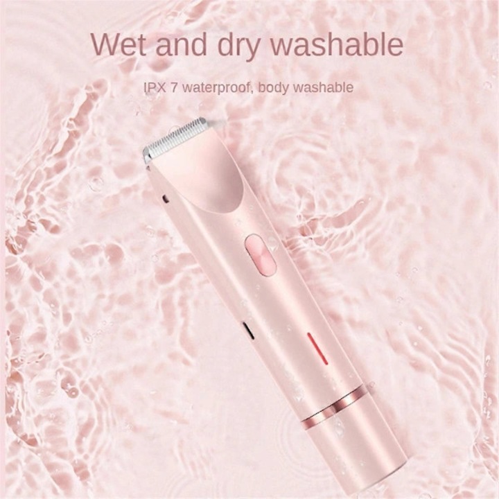 Trimmer electric 2-in-1 pentru femei, aparat de ras/epilator cu cap dublu, lame in forma de R pentru taiere delicata, cap rotativ cu inel dublu ce urmeaza conturul corpului, IPX7 impermeabil pentru utilizare umed/uscat, incarcare USB-C, roz, 1 buc