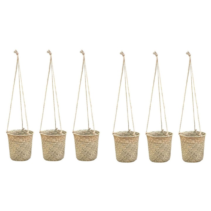 Set 6 cosuri depozitare impletite manual, natural, 12.7x12cm, maro