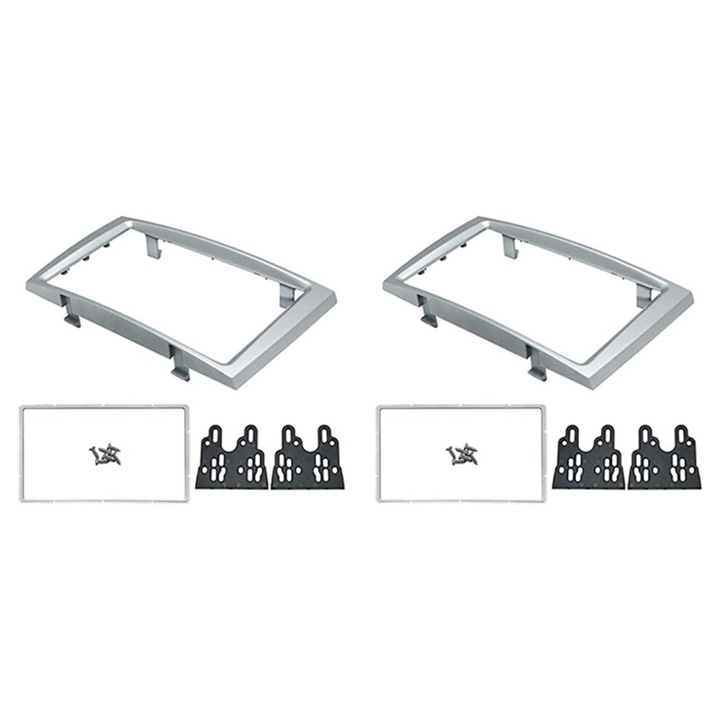Set 2 rame panou radio auto 2DIN, ABS, argintiu, 173x98x178x102mm, pentru 308 2008-2015 si 408 2011+