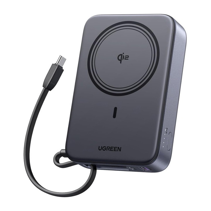 Baterie externa portabila Ugreen PB567, 20000 mAh, 30W, 1x USB-C, 1x USB-A, Incarcare Wireless 15W, Gri