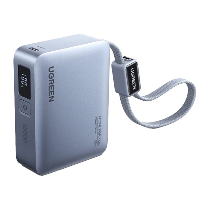 Baterie externa portabila Ugreen PB584, 10000 mAh, 33W, 1x USB-C, 1x USB-A, 1x Cablu USB-C, Gri