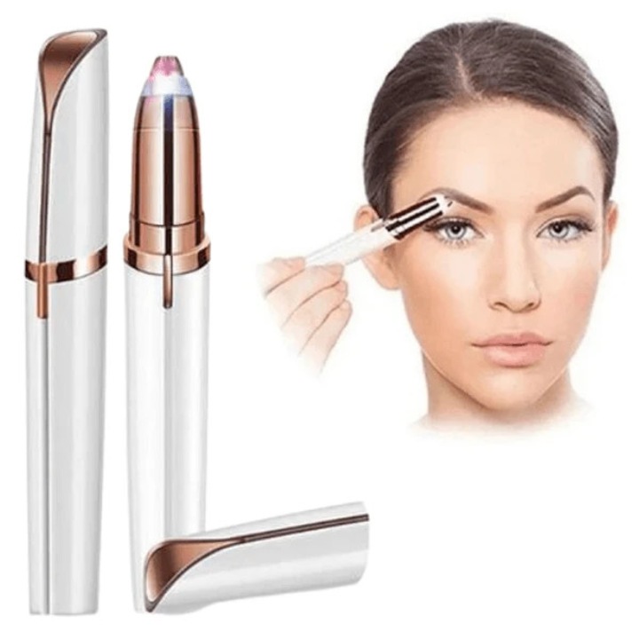 Aparat pentru sprancene Elegance, trimmer/epilator facial compact cu lama de precizie, portabil, Alb/auriu, 1 buc
