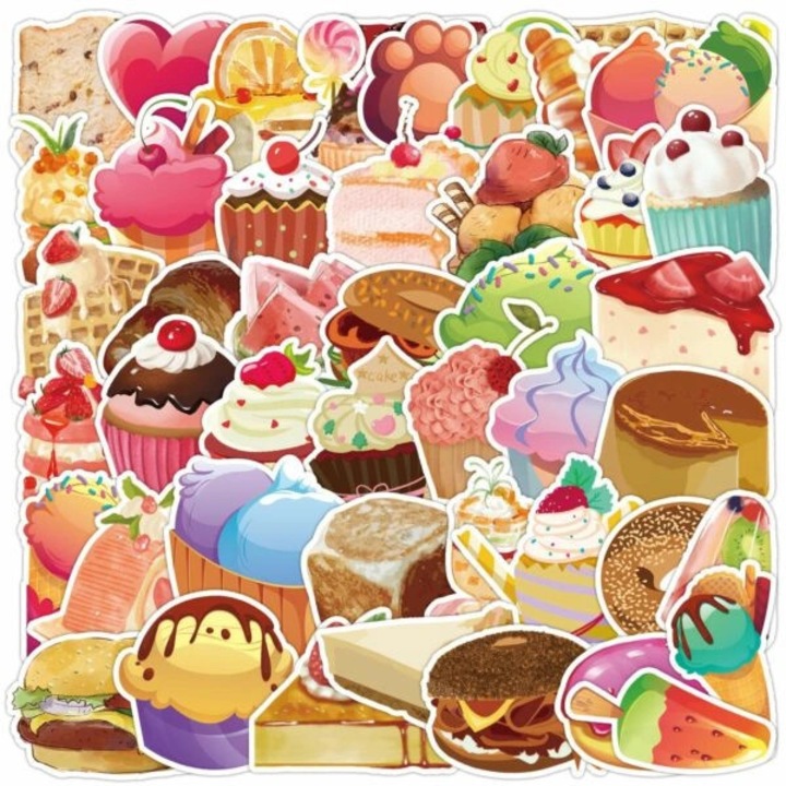 Set 50 stickere decorative multicolor cupcakes desert 4x8cm